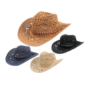 Handmade Paper Straw Cowboy Hat Mexico Sombreros Carbonization Summer Beach Sun Fishing Cowboy Cowgirl Hat