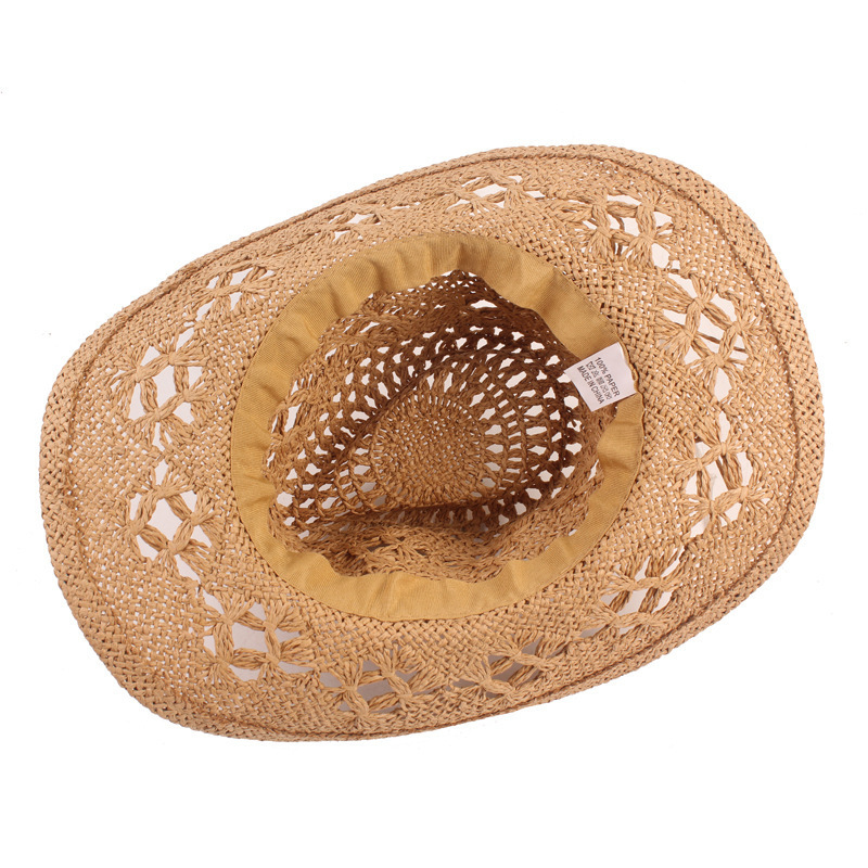 Handmade Paper Straw Cowboy Hat Mexico Sombreros Carbonization Summer Beach Sun Fishing Cowboy Cowgirl Hat