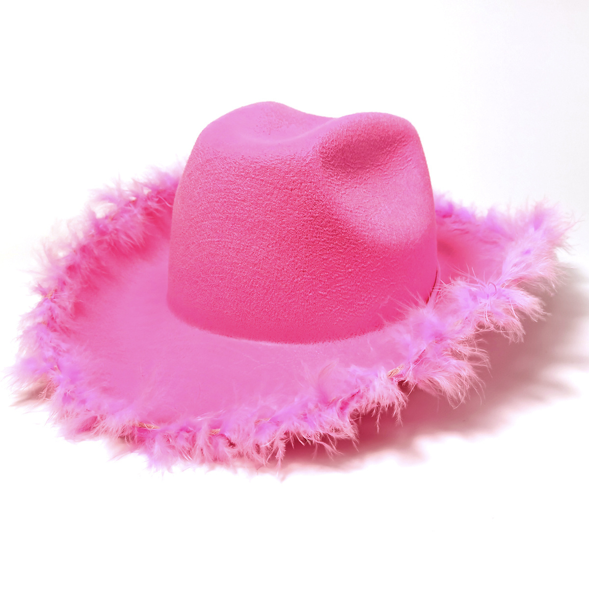 Raw Brim Pink Cowboy Hat Western Cowboy Felt Shaped Hat Cowgirl Hat for Halloween Christmas Party Cosplay Costume