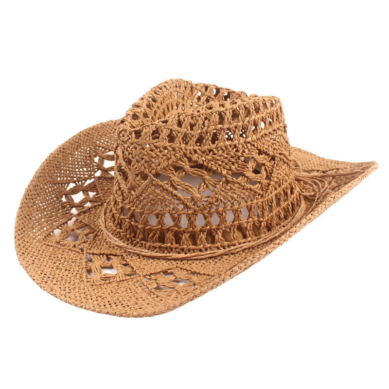 Handmade Paper Straw Cowboy Hat Mexico Sombreros Carbonization Summer Beach Sun Fishing Cowboy Cowgirl Hat