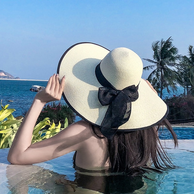 Stock Women Paper Straw Hat Large Wide Brim Straw Floppy Hat Summer Sun Fashion Broad Brim Beach Hat