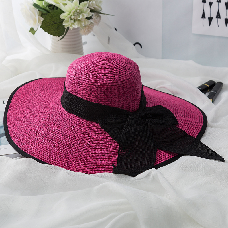 Stock Women Paper Straw Hat Large Wide Brim Straw Floppy Hat Summer Sun Fashion Broad Brim Beach Hat