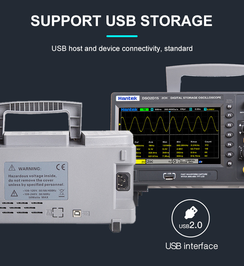 Hantek Dual Channel Economical Oscilloscope DSO2C  DSO2D Series 100MHZ/150MHZ Bandwidth Handheld Oscilloscope with Signal Source