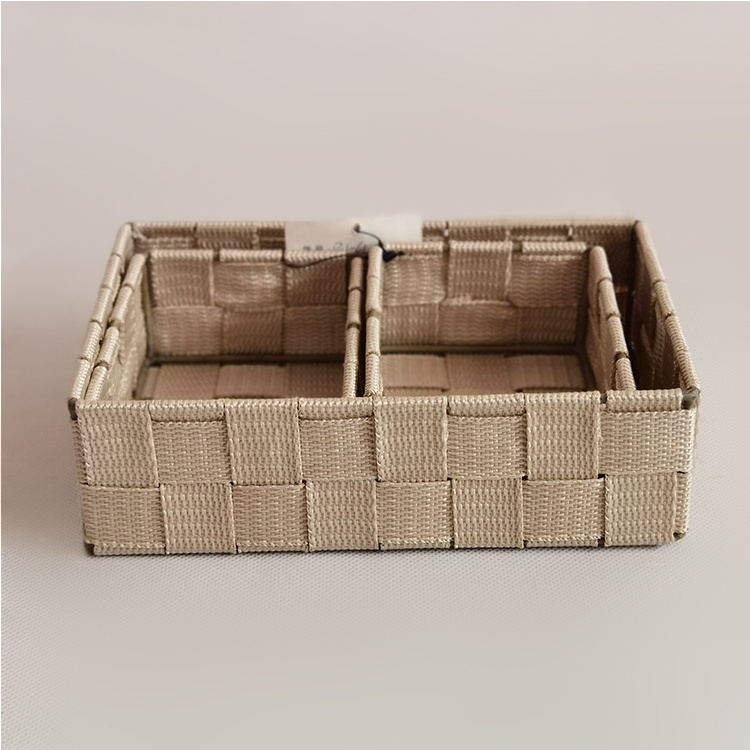 Nylon Strap Woven Basket Bin Container Table Organizer Set Storage Basket for  Shelf Organizer