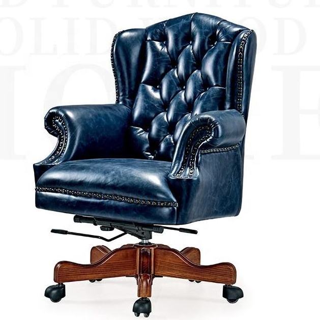 Conference luxury brown genuine real leather casters judge Government chairman office furniture chesterfield swivel chair