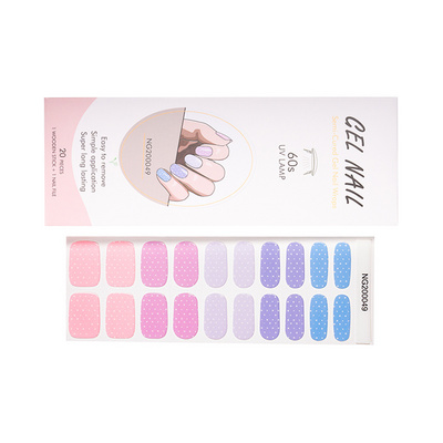 2023 New Style Custom Logo 20pcs Semi-Cured Gel Nail Sticker UV Nail Art Decals Gel Nail Wrap with File