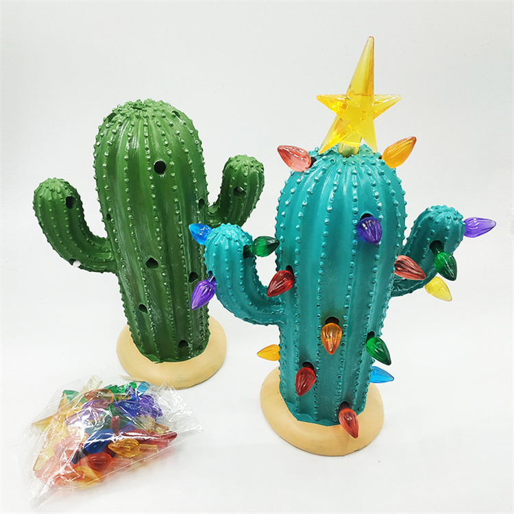 Hot Selling Resin Ornament Ceramic Christmas Cactus with Light Decorations for Party Novelties and Holiday Decor