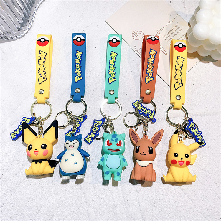 3d PVC Japanese Anime promotional Pokemoned Keychain Silicon Keyring custom Cartoon Character Bag Key chain Car Rubber Keychain