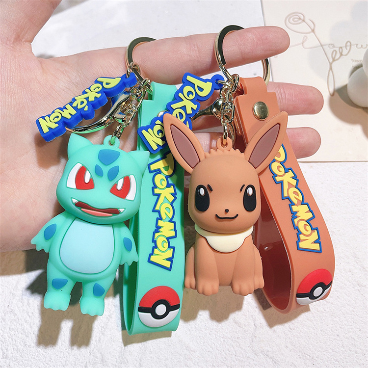 3d PVC Japanese Anime promotional Pokemoned Keychain Silicon Keyring custom Cartoon Character Bag Key chain Car Rubber Keychain