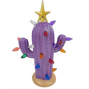 Hot Selling Resin Ornament Ceramic Christmas Cactus with Light Decorations for Party Novelties and Holiday Decor