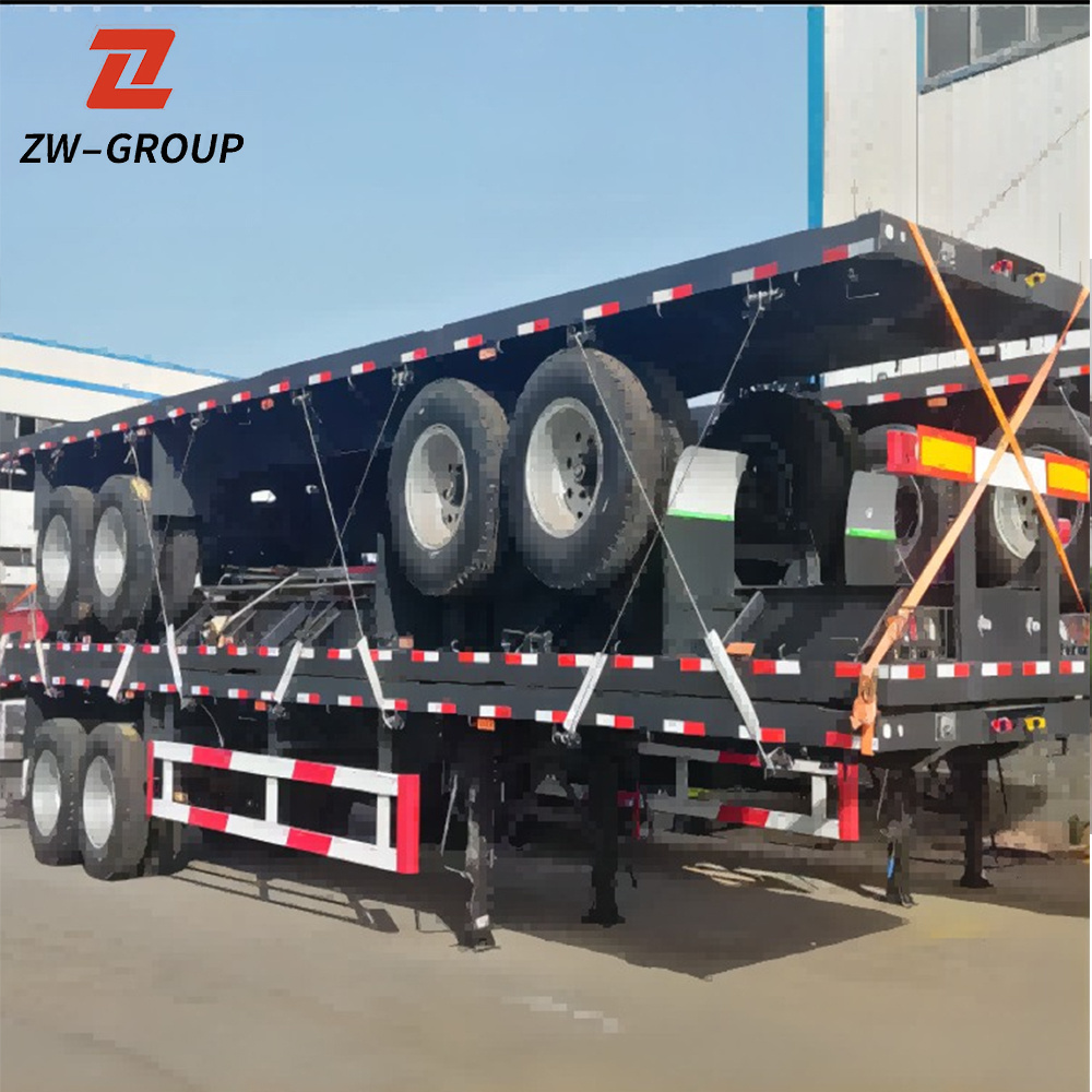 2Axle Flat Bed Truck Semi Trailer Load 20/ 40 Feet Container Transportation Flatbed Semi Trailer Flatbed