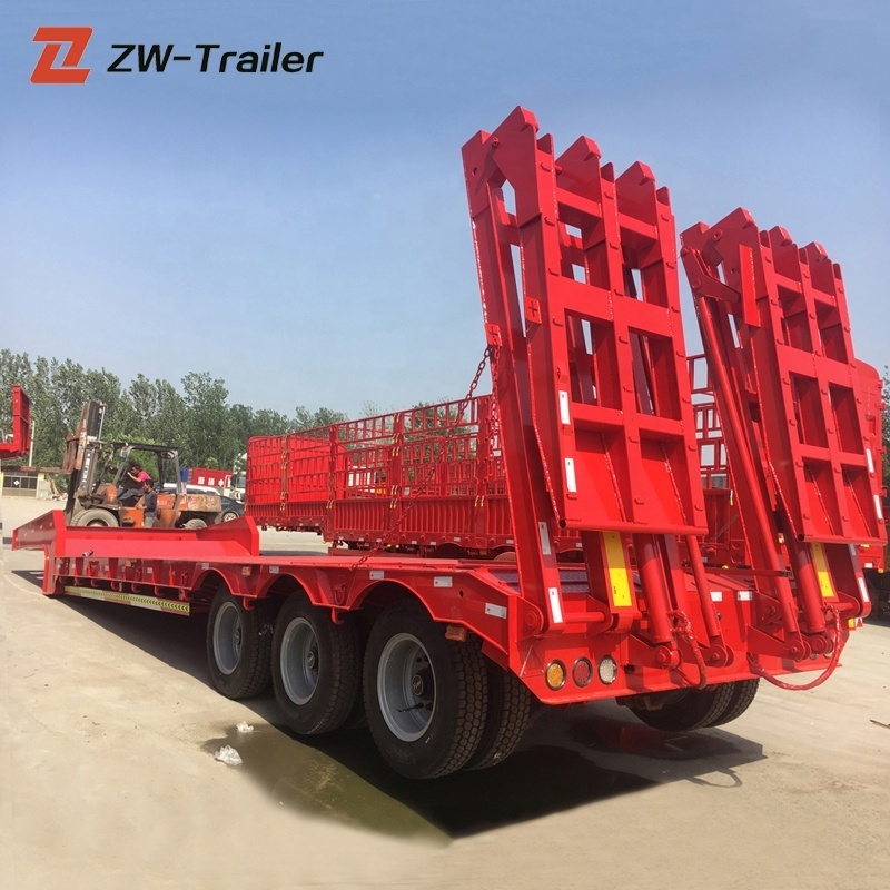 3 Axle 40T 50T 60T 100T Gooseneck Low Bed Semi Trailer Dimensions Lowbed Truck Trailer For Sale