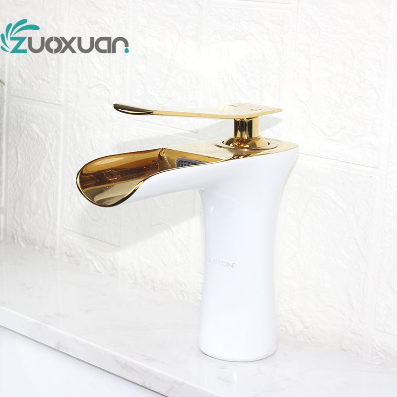 ZuoXuan Sanitary Ware Sink Mixer Artistic White Gold Chrome Waterfall Bathroom Brass Wash waterfall faucet