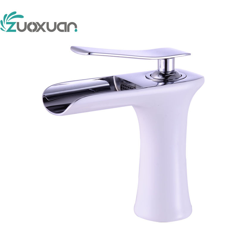 ZuoXuan Sanitary Ware Sink Mixer Artistic White Gold Chrome Waterfall Bathroom Brass Wash waterfall faucet