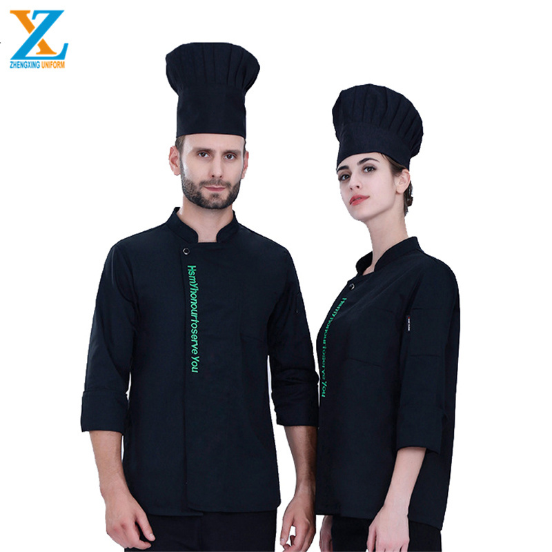 Latest Design Wholesale OEM Restaurant Hotel Staff Clothes Black Chef Coat Cooking Uniform