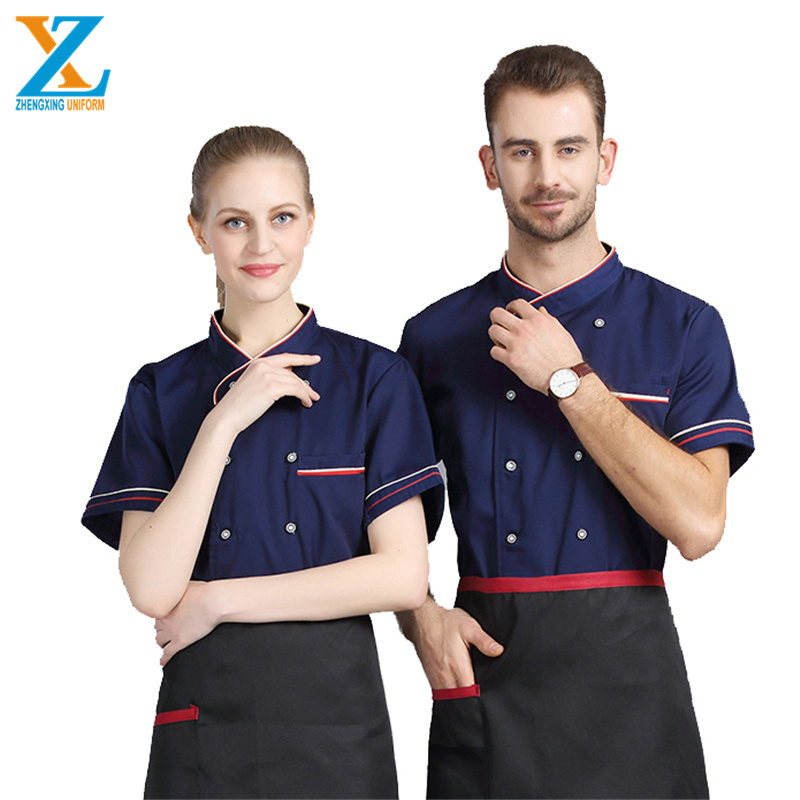 Wholesale Black Short Sleeve Bar Hotel Waiter Shirt Profession Chef Restaurant Uniform Designs With Pocket