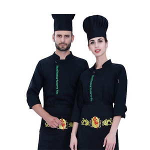 Latest Design Wholesale OEM Restaurant Hotel Staff Clothes Black Chef Coat Cooking Uniform