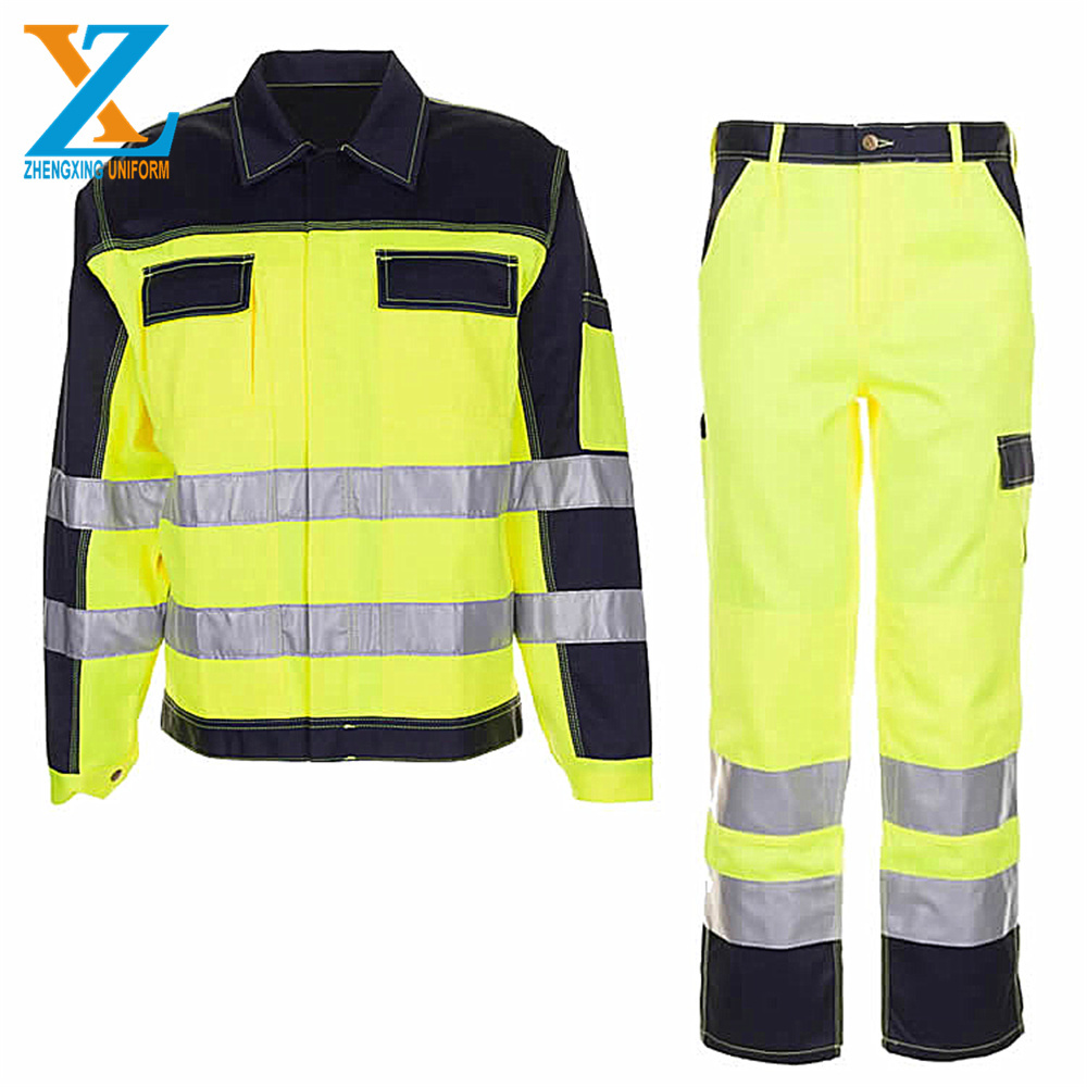 Hi Vis Traffic Security  Reflective Safety polyester cotton Jacket &trouser Reflective work uniform set