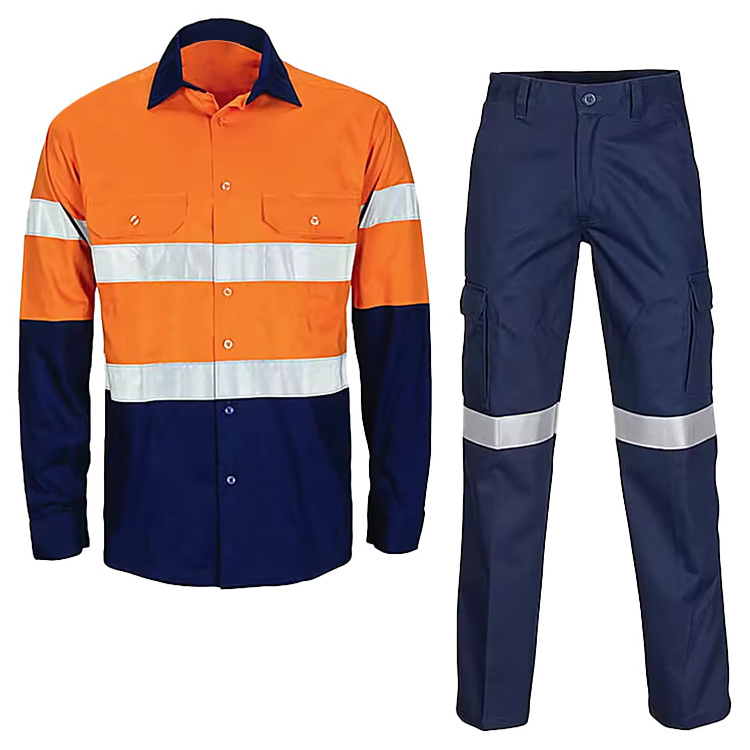 Hi Vis Traffic Security  Reflective Safety polyester cotton Jacket &trouser Reflective work uniform set