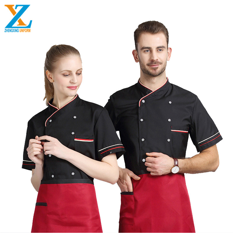 Wholesale Black Short Sleeve Bar Hotel Waiter Shirt Profession Chef Restaurant Uniform Designs With Pocket