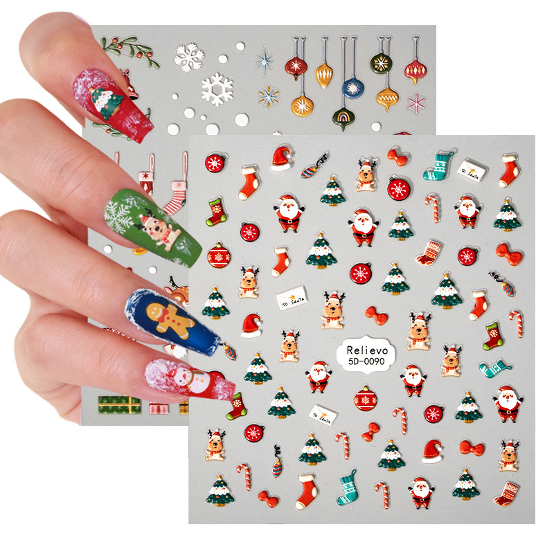 Christmas nail art Santa nail decals strap glue 5D stickers sticker nails 2023