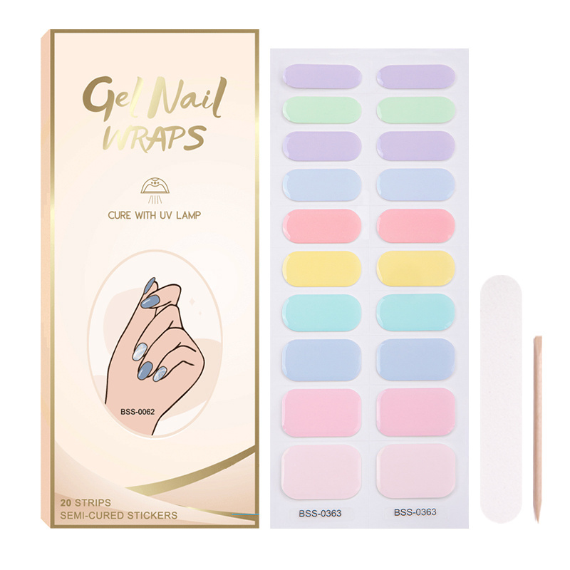 Beauty Sticker Factory Price Nail Wraps Korean 3D Semi Cured Gel Nail Strips Custom Logo Gel Nail Sticker Uv Lamp