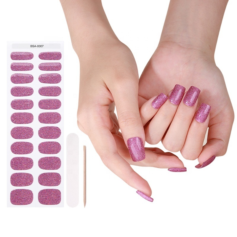 Zhengxiang New Style Self-adhesive Nails Wraps Fully Cured Gel Nail Stickers Solid Color NO UV Gel Nail Strips