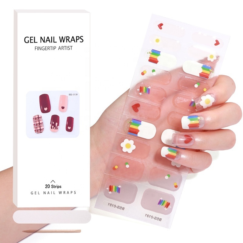 Factory Nail Supplier New Designs Custom Semi Cured Gel Nail Polish Sticker Wraps