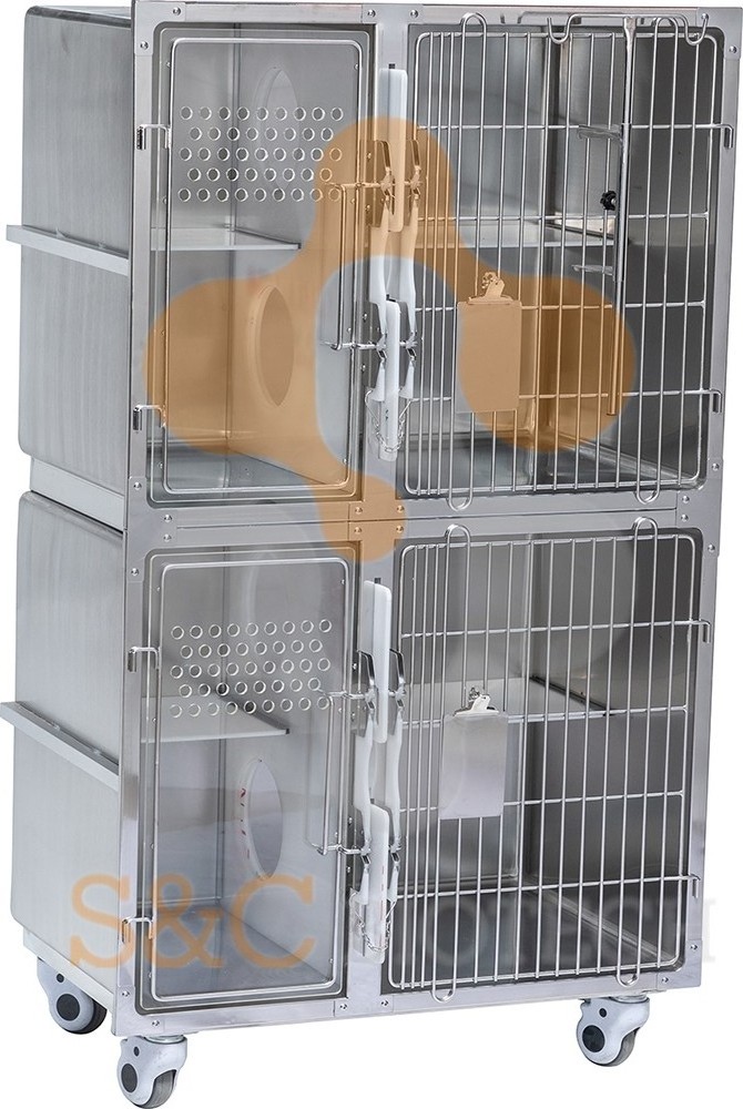 S&C MEDICAL Top-rated Veterinary Stainless Steel Luxury Cat Cage 006