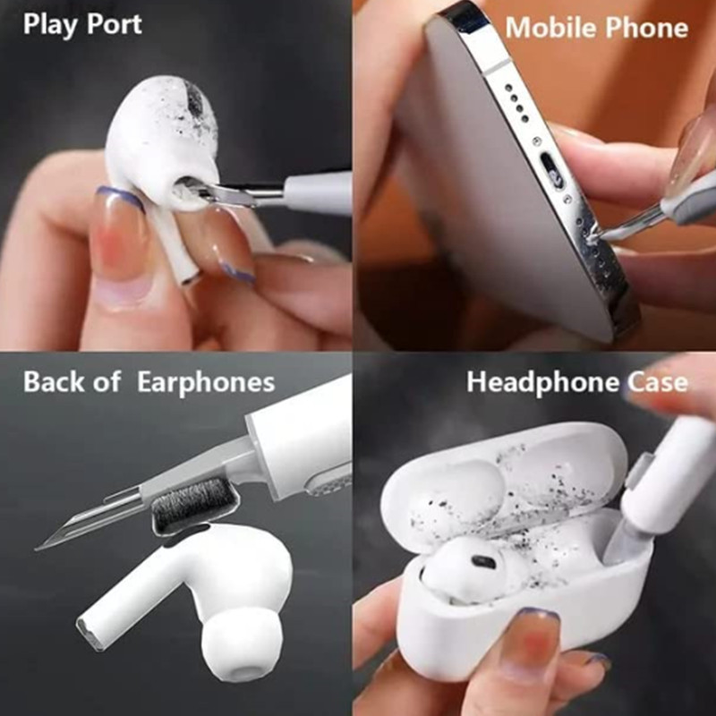 4 in 1 Multi-Function for Airpod Cleaning kit with Soft Brush Keyboard Cleaner Flocking Sponge for Earphones Cleaning Pen