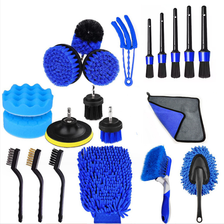 Amazon Hot Selling Auto Detailing Brush Drill Clean Brush Set 21 Pcs Car Cleaning Tools Kit For Washing Interior Wheel