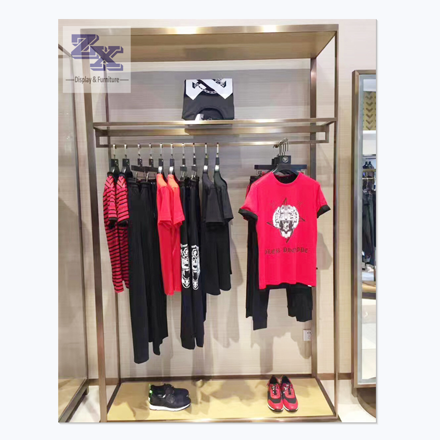 Guangzhou-ZX men clothing shop fitting store fixtures metal display rack stand for apparel store decoration