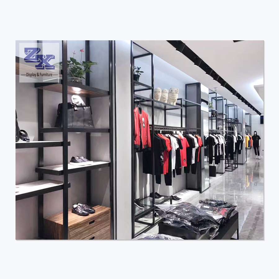 Guangzhou-ZX men clothing shop fitting store fixtures metal display rack stand for apparel store decoration