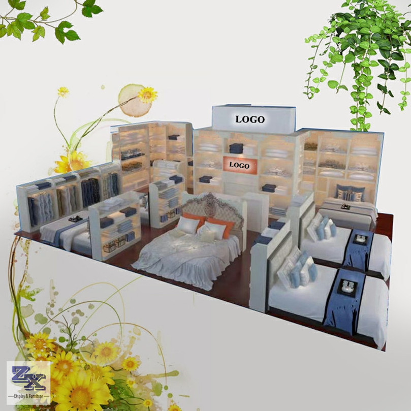 Textile store interior design quilts display stands pillows display shelf  bedding display racks for retail textile shop