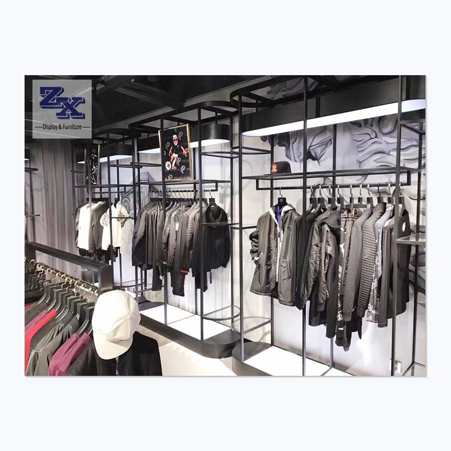 Guangzhou-ZX men clothing shop fitting store fixtures metal display rack stand for apparel store decoration