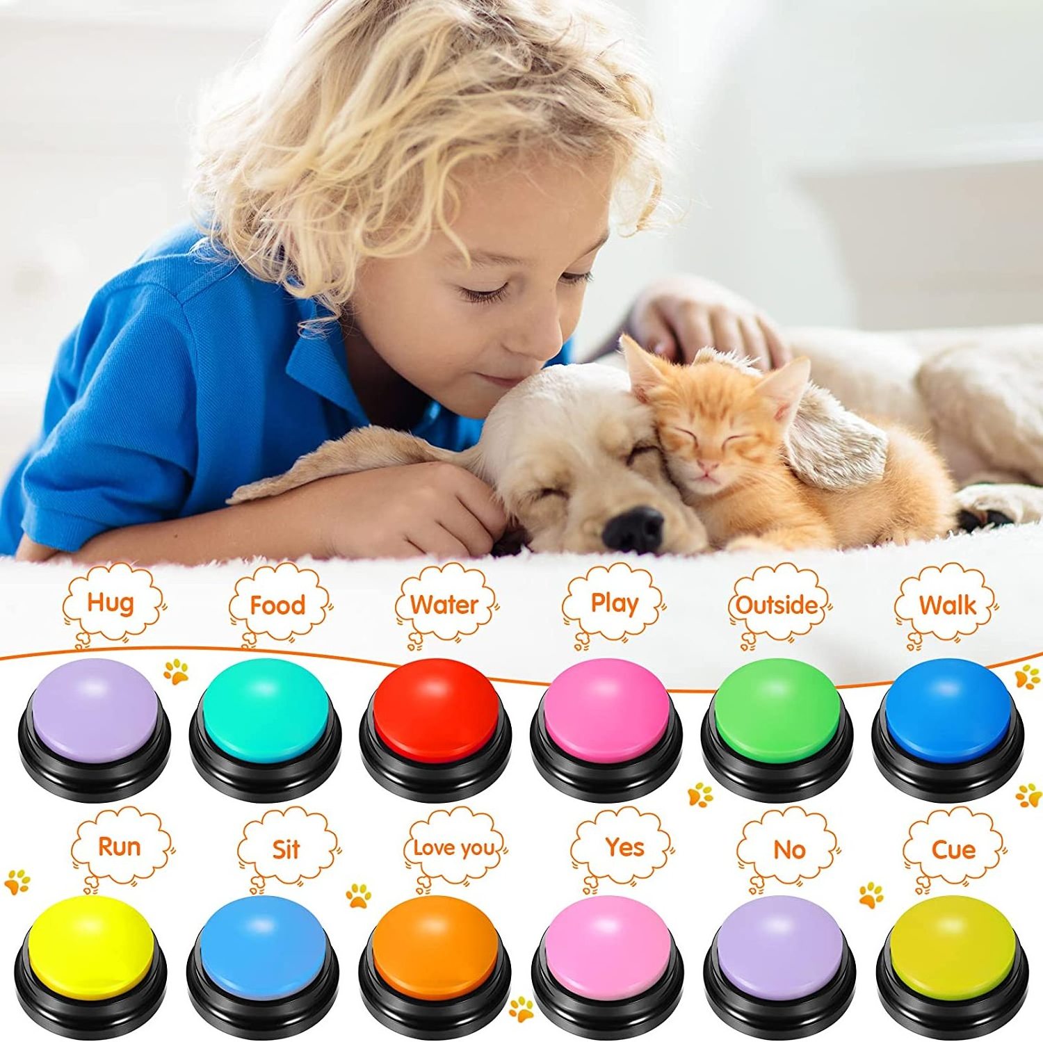 Dog Talk Smart Automatic Recordable Speaking Pet Feeder Buttons Set With Mat For Dogs Communication