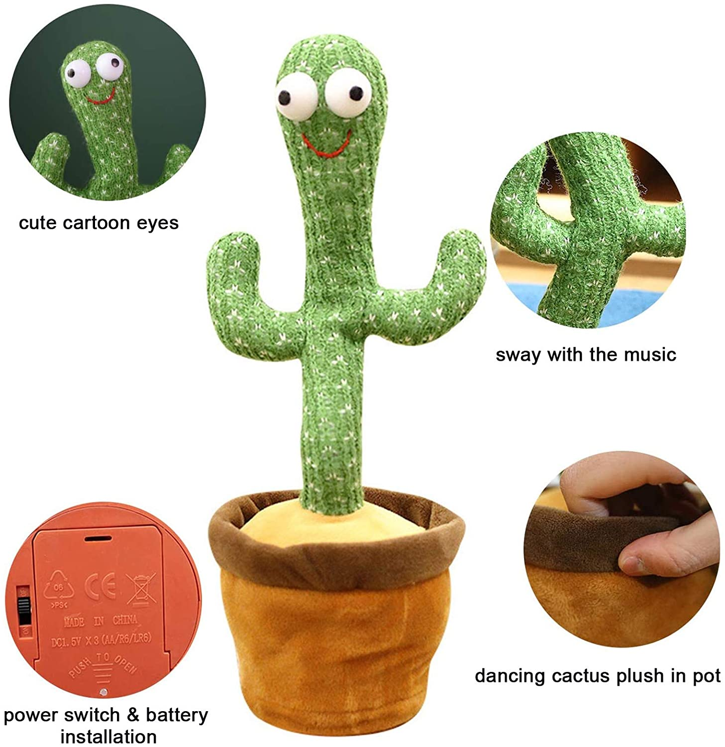 Hot Sale Funny Talk Back Dancing Cactus Dancer Cactus Tree Toys Eco-friendly Plush Kids Toys 2023 Unisex Customized Color 