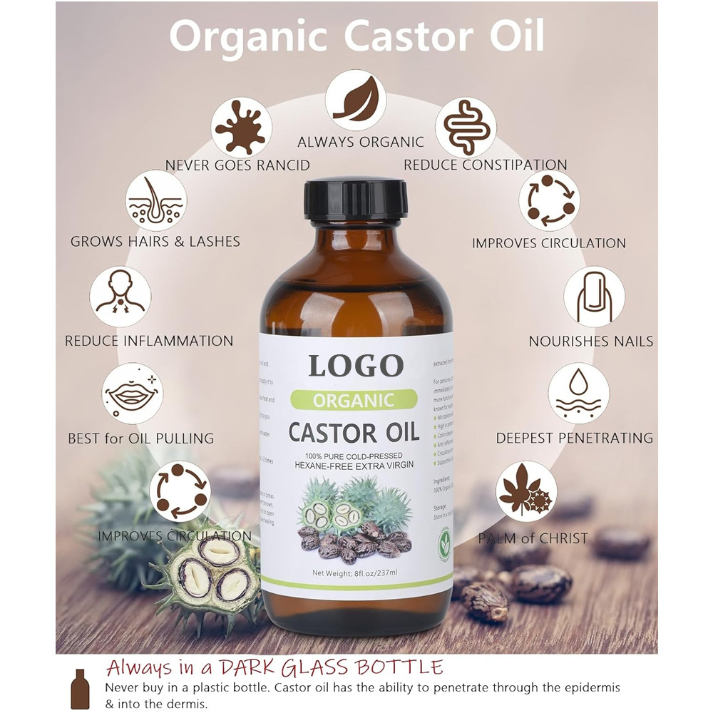 100% Pure and Natural Organic Cold Pressed Unrefined Jamaican Black Castor Oil for Body Massage Oil Hair Growth Eyebrow Care