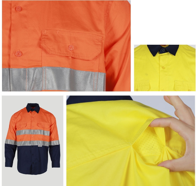 ZX Custom Hi Vis Men Reflective Work Shirts Long Sleeve Construction Safety Clothing Class 2/3 ANSI High Visibility Workshirt