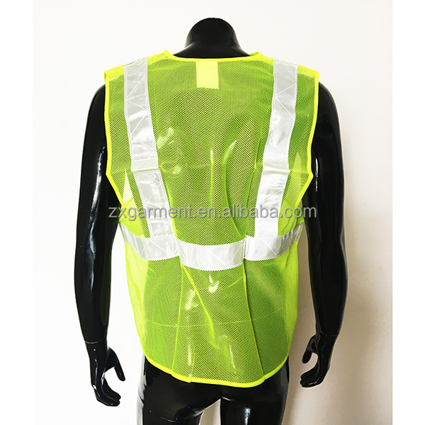 Custom Wholesale Neon Yellow Lightweight Transparent Reflective Mesh Safety Vest Hi Vis