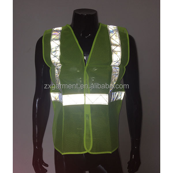 Custom Wholesale Neon Yellow Lightweight Transparent Reflective Mesh Safety Vest Hi Vis