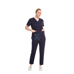 Navy Scrubs Sets Bleach Resistant Scrubs Nurses Medical Uniform Suit