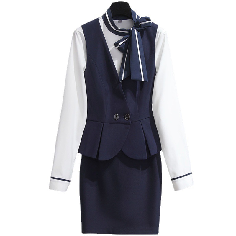 Custom Reception Uniform Sets Women Hotel Front Desk Wear Workwear Suit Design Vest Shirt Pants Ladies Skirt