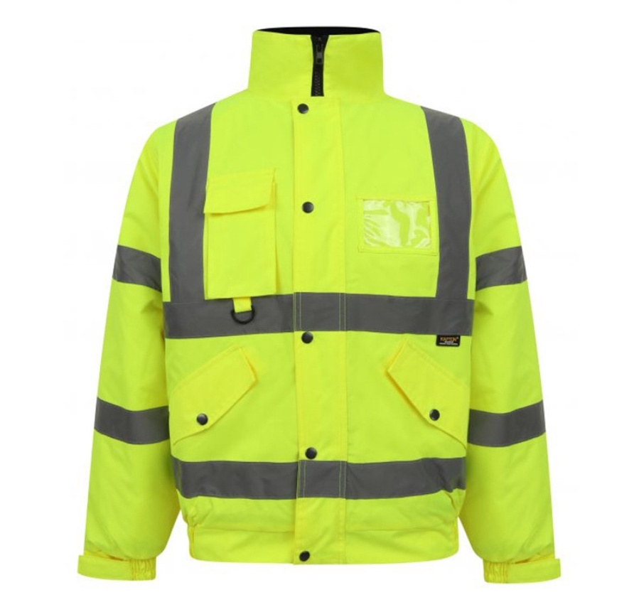 Hi Vis Reflective Construction Jacket ANSI Class 3 Bomber Safety Work Jacket Waterproof