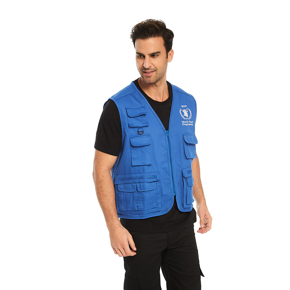 Utility Vest Sleeveless Men Fishing Cargo Waistcoat Fishmen Multi-pocket Workwear Photographer Work Tool Vest Blue