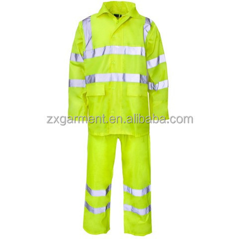 Polyester/PVC Hi Vis Rainwear Rainsuit waterproof rain overall high visibility jackets reflective work clothing