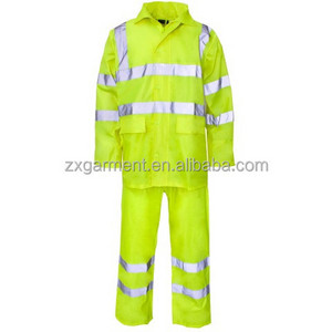 Polyester/PVC Hi Vis Rainwear Rainsuit waterproof rain overall high visibility jackets reflective work clothing