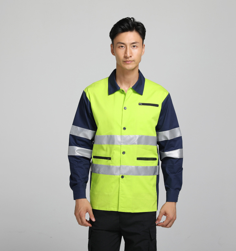 Hi Vis Reflective Tape Road Safty Long Sleeve Shirt, 100% Cotton Fabric Anti-pilling Work Shirt/Safty Clothes