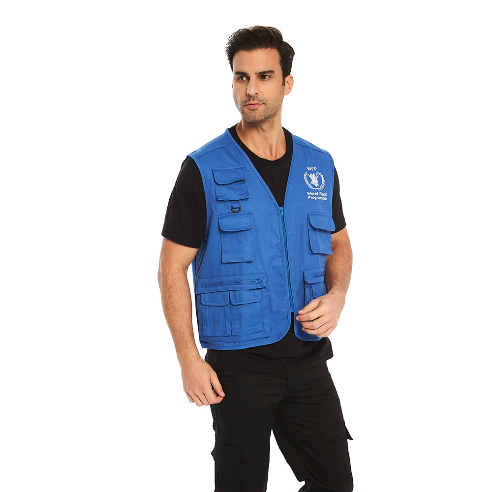 Utility Vest Sleeveless Men Fishing Cargo Waistcoat Fishmen Multi-pocket Workwear Photographer Work Tool Vest Blue