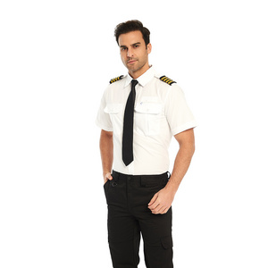 Custom White Pilot Uniform Sets Men Shirts Trousers Suit Airline Staff Costume Captain Uniforms